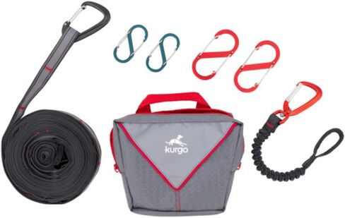 Kurgo Ridgeline Dog Tie Out for Camping,Outdoor Dog Run Zipline,Portable Camp Gear Line,includes-Carry Pouch,30 ft Tree-Friendly Line,4 S-Clips,and Swivel Bungee Tether for Leash Attachment,Gray in Saudi Arabia