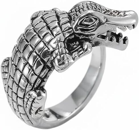 Thai Silver Animal Crocodile Adjustable Rings For Women Men,Retro Silver Weird Crocodile Open Band Knuckle Cocktail Ring Jewelry Gifts in Saudi Arabia