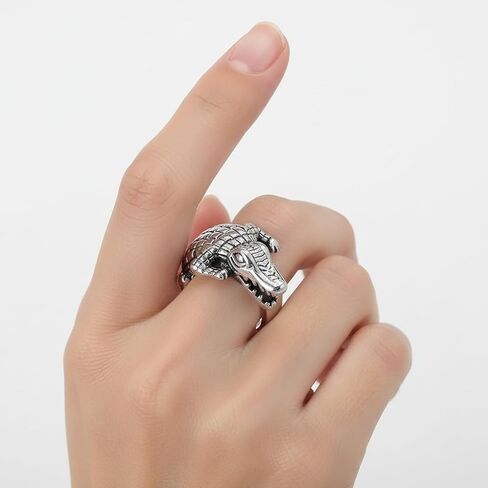 Thai Silver Animal Crocodile Adjustable Rings For Women Men,Retro Silver Weird Crocodile Open Band Knuckle Cocktail Ring Jewelry Gifts in Saudi Arabia