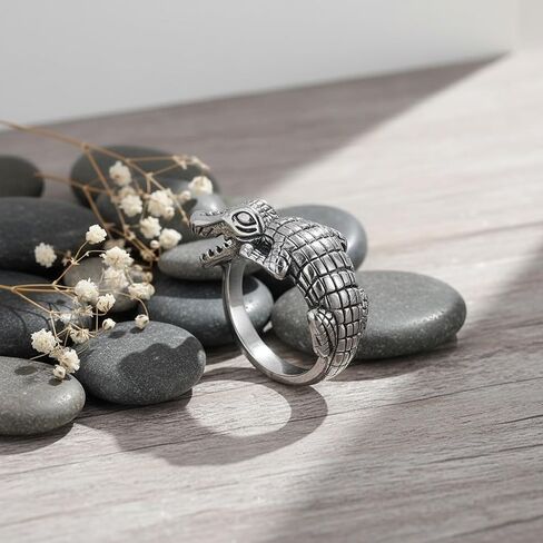 Thai Silver Animal Crocodile Adjustable Rings For Women Men,Retro Silver Weird Crocodile Open Band Knuckle Cocktail Ring Jewelry Gifts in Saudi Arabia
