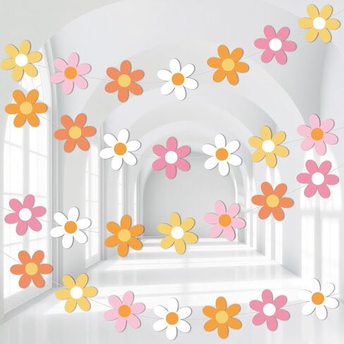 4pcs Daisy Theme Hanging Banners Groovy Spring Flower 70s Hippie Chrysanthemum Party Decorations for Birthday Wedding Supplies in Kuwait