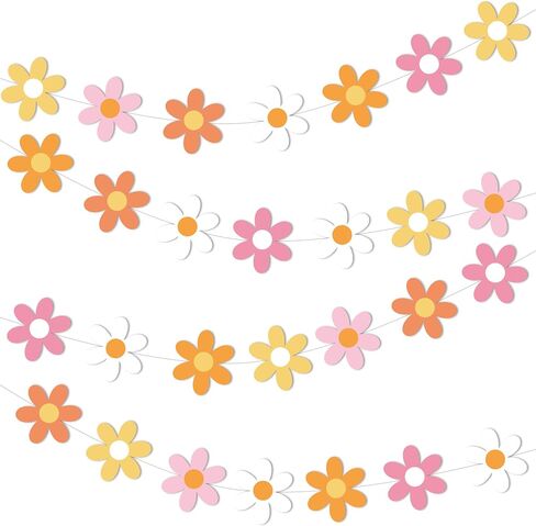 4pcs Daisy Theme Hanging Banners Groovy Spring Flower 70s Hippie Chrysanthemum Party Decorations for Birthday Wedding Supplies in Kuwait