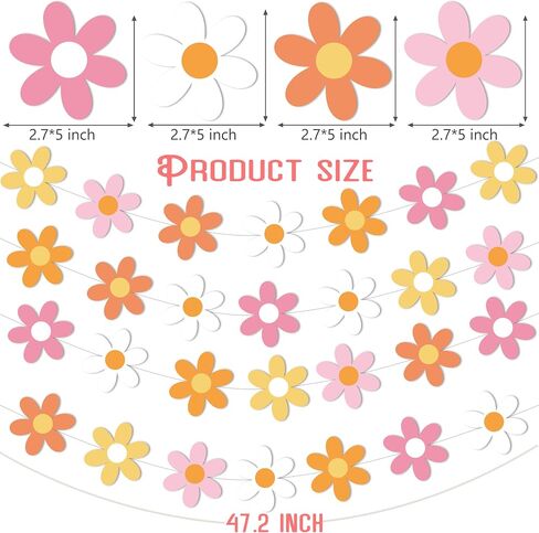 4pcs Daisy Theme Hanging Banners Groovy Spring Flower 70s Hippie Chrysanthemum Party Decorations for Birthday Wedding Supplies in Kuwait