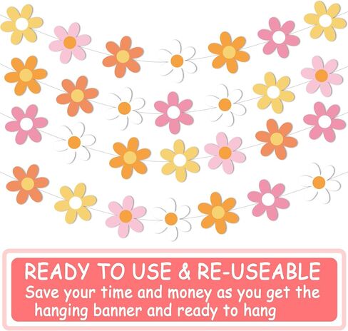 4pcs Daisy Theme Hanging Banners Groovy Spring Flower 70s Hippie Chrysanthemum Party Decorations for Birthday Wedding Supplies in Kuwait
