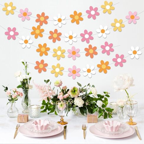 4pcs Daisy Theme Hanging Banners Groovy Spring Flower 70s Hippie Chrysanthemum Party Decorations for Birthday Wedding Supplies in Kuwait