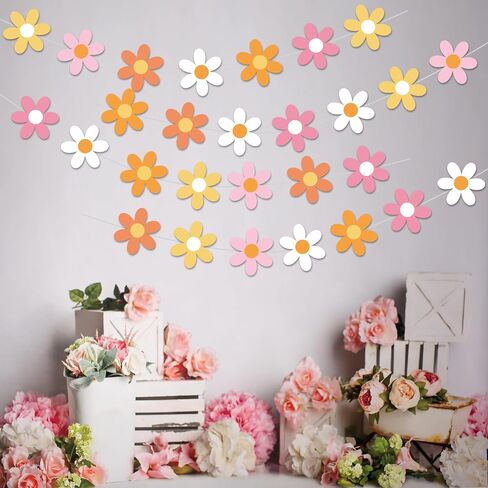 4pcs Daisy Theme Hanging Banners Groovy Spring Flower 70s Hippie Chrysanthemum Party Decorations for Birthday Wedding Supplies in Kuwait