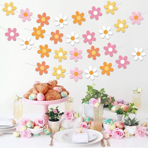 4pcs Daisy Theme Hanging Banners Groovy Spring Flower 70s Hippie Chrysanthemum Party Decorations for Birthday Wedding Supplies in Kuwait