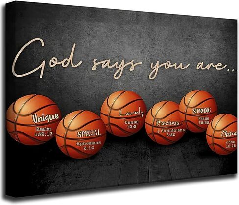 Inspirational Basketball Canvas Wall Art Basketball Teen Boys Kids Room wall Decor God Says You Are Canvas Print Painting Framed basketball posters for Dorm Gym Bedroom Office Home Decor 12x16inch in Saudi Arabia