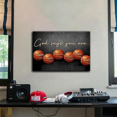 Inspirational Basketball Canvas Wall Art Basketball Teen Boys Kids Room wall Decor God Says You Are Canvas Print Painting Framed basketball posters for Dorm Gym Bedroom Office Home Decor 12x16inch in Saudi Arabia
