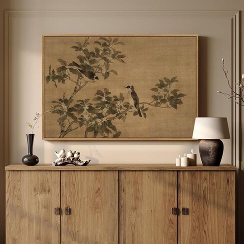 Framed Vintage Botanical Birds on Branch Wall Art, Retro Neutral Still Life Canvas Artwork for Walls, Elegant Rustic Painting Print for Living Room Bedroom Dining Room Office Wall Decor, 36x24 Inch in Saudi Arabia