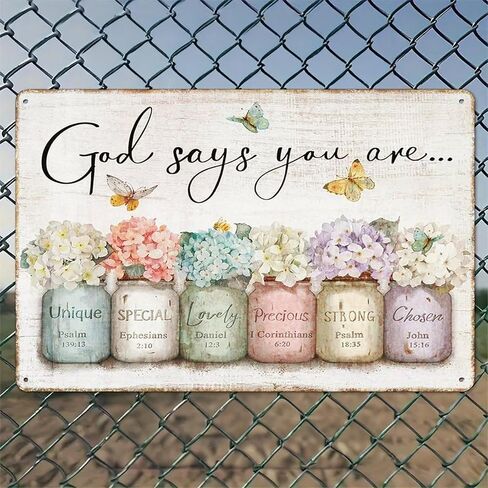 God Says You Are Flowers Rustic Aluminum Wall Art & Metal Tin Sign - 8x12in Vintage Indoor Outdoor Decor for Home, Office, Cafe, Yard & Garden in Kuwait