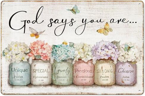 God Says You Are Flowers Rustic Aluminum Wall Art & Metal Tin Sign - 8x12in Vintage Indoor Outdoor Decor for Home, Office, Cafe, Yard & Garden in Kuwait