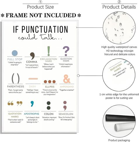 Balsuka If Punctuation Could Talk Poster English Grammar Canvas Wall Art Punctuation Marks Educational Chart Middle School High School Classroom Decor Print For Teacher Student 12x16inch Unframed in Kuwait