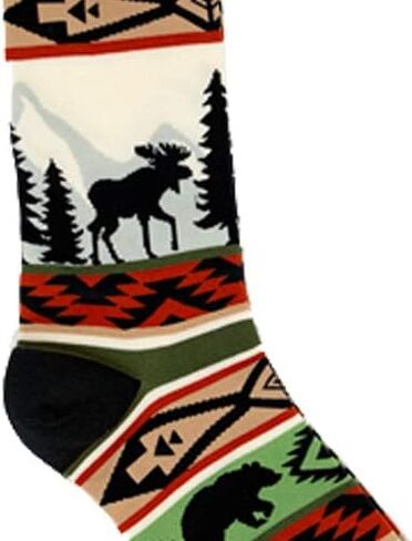 Alaska Novelty Socks Lodge Pattern Moose & Bear Stripe Cotton Blend MENS 8-11 in Kuwait