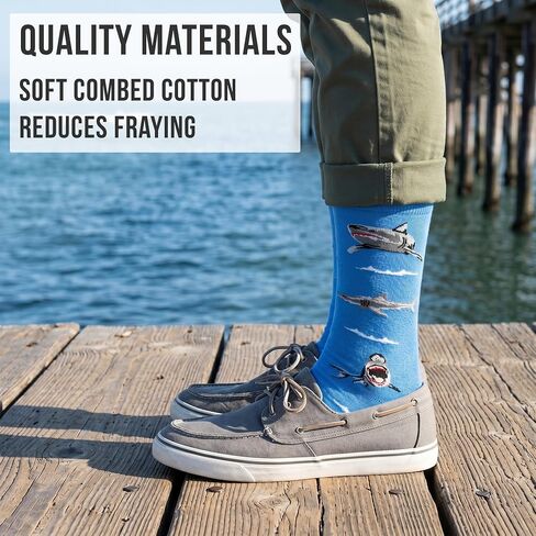 Men's Shark Socks - Funny Novelty Dress Socks, Seamless Toe, Soft Combed Cotton in Saudi Arabia
