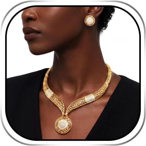 Yonamix African Jewelry Sets Gold Statement Necklace Set for Women | Gold Jewelry Sets for Women in Saudi Arabia
