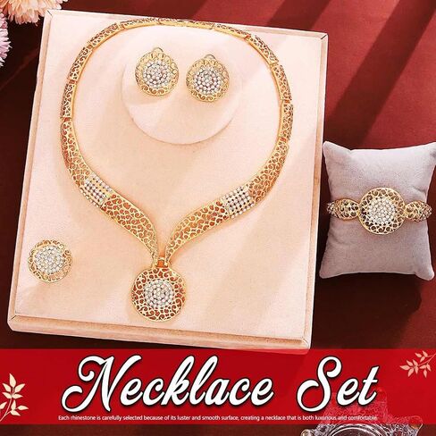 Yonamix African Jewelry Sets Gold Statement Necklace Set for Women | Gold Jewelry Sets for Women in Saudi Arabia