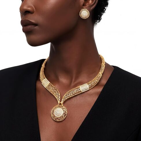 Yonamix African Jewelry Sets Gold Statement Necklace Set for Women | Gold Jewelry Sets for Women in Saudi Arabia