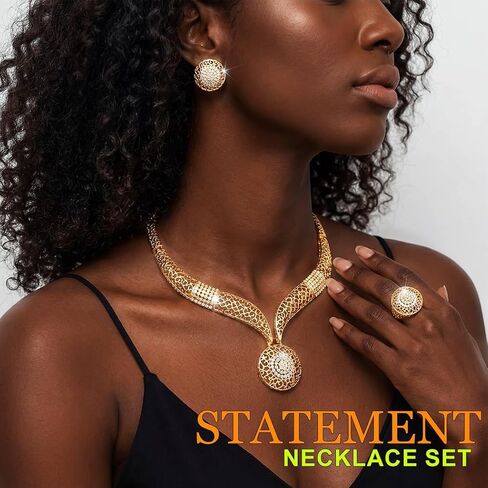 Yonamix African Jewelry Sets Gold Statement Necklace Set for Women | Gold Jewelry Sets for Women in Saudi Arabia