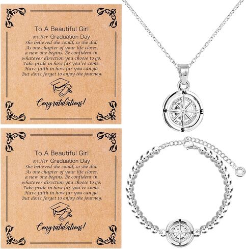 Huquary Graduation Gifts for 2026 Class of 2026 Graduation Gifts Rotate Compass Bracelet Necklace Set for Women Her Him in Kuwait