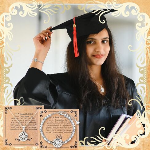 Huquary Graduation Gifts for 2026 Class of 2026 Graduation Gifts Rotate Compass Bracelet Necklace Set for Women Her Him in Kuwait
