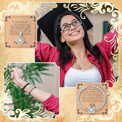 Huquary Graduation Gifts for 2026 Class of 2026 Graduation Gifts Rotate Compass Bracelet Necklace Set for Women Her Him in Kuwait