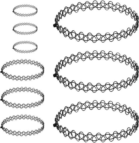 90s Tattoo Choker Necklace Bracelet and Ring Set for Women, 9PCS Black Stretch Gothic Jewelry with 3 Chokers 3 Bracelets 3 Rings, Retro Grunge Y2K Aesthetic Accessories for Parties Festivals in Saudi Arabia