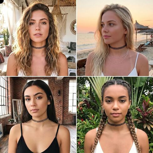90s Tattoo Choker Necklace Bracelet and Ring Set for Women, 9PCS Black Stretch Gothic Jewelry with 3 Chokers 3 Bracelets 3 Rings, Retro Grunge Y2K Aesthetic Accessories for Parties Festivals in Saudi Arabia