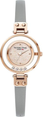 VICTORIA HYDE Small Dial Women Watch, Gray Leather Watches for Women in Saudi Arabia
