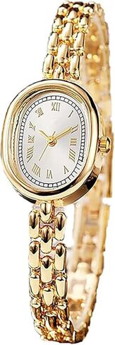 Women‘s Elegant Retro Bracelet Watch with Slim Oval Small Face, Roman Numerals and Adjustable Metal Link Band in Gold and Silver in Saudi Arabia