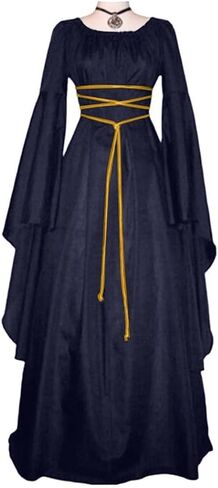 Women’s Medieval Gothic Renaissance Queen Cosplay Dress with Square Neckline and Long Trumpet Sleeves(L Red wine) in Saudi Arabia