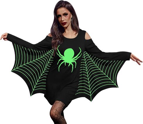 Maisolly Women's Halloween Cosplay Batwing Poncho Party Costume Glow In The Dark Mini Dress in Saudi Arabia