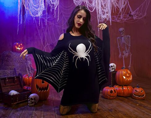 Maisolly Women's Halloween Cosplay Batwing Poncho Party Costume Glow In The Dark Mini Dress in Saudi Arabia