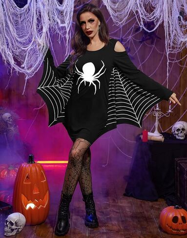 Maisolly Women's Halloween Cosplay Batwing Poncho Party Costume Glow In The Dark Mini Dress in Saudi Arabia