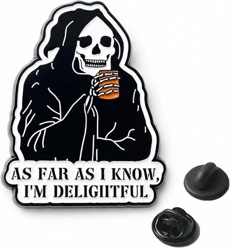 Funny Skeleton Enamel Pin – “As Far As I Know, I’m Delightful" Gothic Humor Lapel Pin for Jackets, Bags & Hats – Includes Secure Rubber Backing in Saudi Arabia