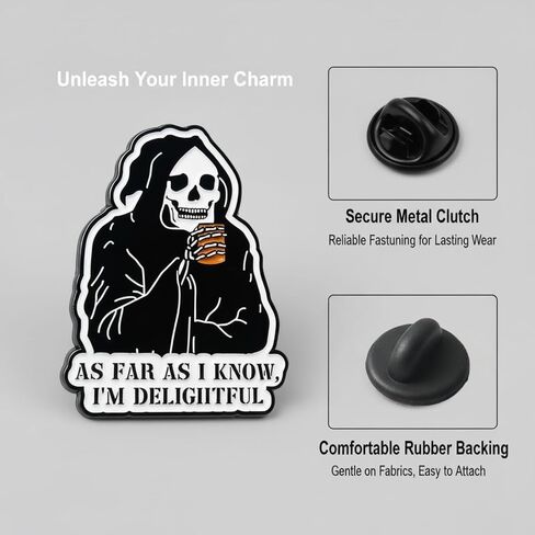 Funny Skeleton Enamel Pin – “As Far As I Know, I’m Delightful" Gothic Humor Lapel Pin for Jackets, Bags & Hats – Includes Secure Rubber Backing in Saudi Arabia