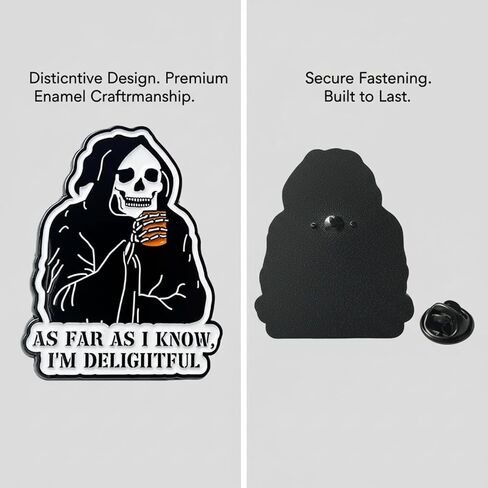 Funny Skeleton Enamel Pin – “As Far As I Know, I’m Delightful" Gothic Humor Lapel Pin for Jackets, Bags & Hats – Includes Secure Rubber Backing in Saudi Arabia