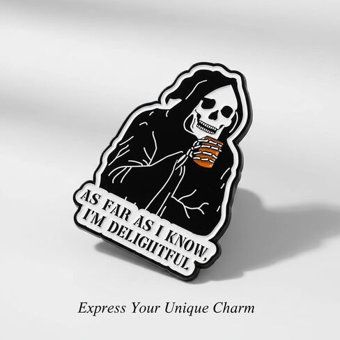 Funny Skeleton Enamel Pin – “As Far As I Know, I’m Delightful" Gothic Humor Lapel Pin for Jackets, Bags & Hats – Includes Secure Rubber Backing in Saudi Arabia