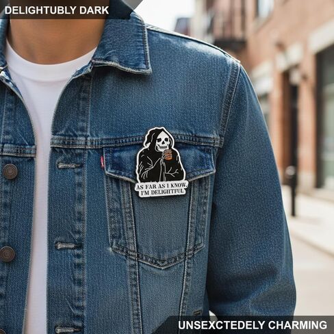 Funny Skeleton Enamel Pin – “As Far As I Know, I’m Delightful" Gothic Humor Lapel Pin for Jackets, Bags & Hats – Includes Secure Rubber Backing in Saudi Arabia