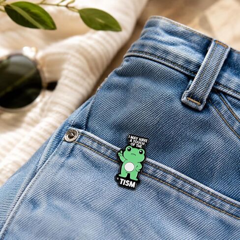 Funny Cartoon Frog Pin - Enamel Humorous Quotes Pins Brooch with "I May Have A Touch Of The Tism" for Backpacks, Jackets, Hats. Cute Animal Brooches Gift for Friends, Adults in Saudi Arabia