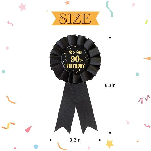 It's My 90th Birthday Pin, 90 Years Old Birthday Button Pin Black Ribbon Badge for Men and Women Party Decorations HM90 in Saudi Arabia