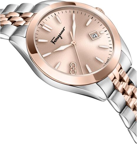 Ferragamo Classic Collection Men’s Watch, 42mm Two-Tone Stainless Steel Bracelet Watch with Rose Gold Sunray Dial, Swiss Made, Deployant Clasp, 5 ATM Water Resistant in Saudi Arabia