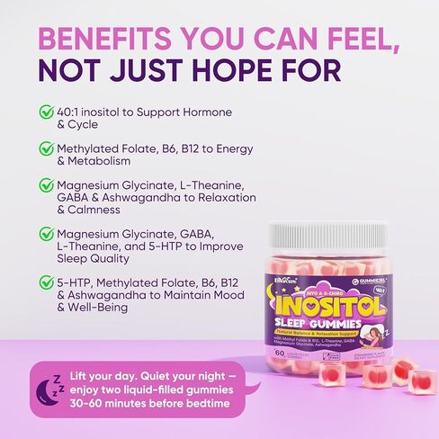 Myo-Inositol & D-Chiro Inositol Gummies for Women & Glp-1 Users – 40:1 Ratio with Magnesium, Ashwagandha, Vitamin B6 B12 & Methylfolate – Hormone Balance, Mood, Calm, Sleep & Metabolic,Sugar Free,60ct in Saudi Arabia