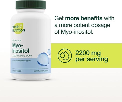 Myo-Inositol - 2200mg Strongest NMR Verified - 120 High Potency Powder Capsules - Best Value Myo Inositol - Made in The USA in Saudi Arabia