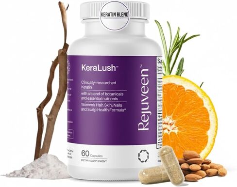 KeraLush Hair Vitamins for Women | Supports Healthy Thick Hair & Volume, Strong Roots, Scalp Care | Biotin, Patented Keratin, Ashwagandha, Vitamin B5, Protects from Pollutants | 30 Servings in Saudi Arabia