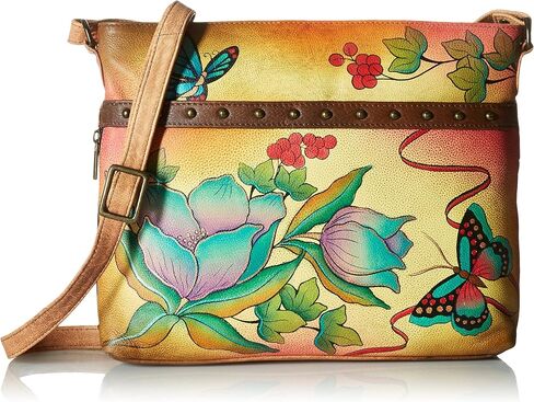 Anna by Anuschka Women's Genuine Leather Crossbody Organizer | Hand-Painted Original Artwork in Kuwait