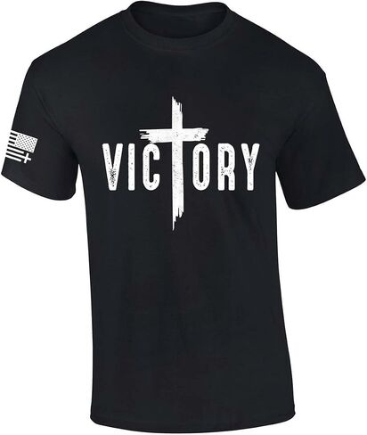 تي شيرت رجالي بأكمام قصيرة من شركة Trenz Shirt Company Christian Victory Cross Jesus in Kuwait