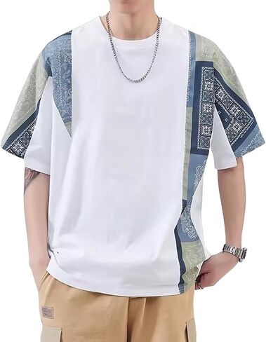 Men’s T-Shirts Chinese Ethnic Style Patchwork Short Sleeve Shirts for Men in Saudi Arabia
