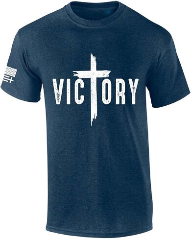 تي شيرت رجالي بأكمام قصيرة من شركة Trenz Shirt Company Christian Victory Cross Jesus in Kuwait