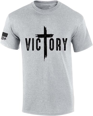 تي شيرت رجالي بأكمام قصيرة من شركة Trenz Shirt Company Christian Victory Cross Jesus in Kuwait